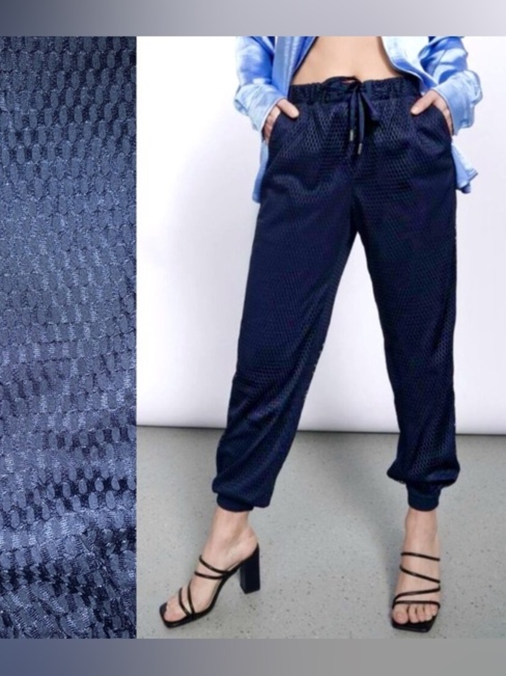 Wildfang Empower Mesh and Lined Drawstring Pants Navy Blue Jogger